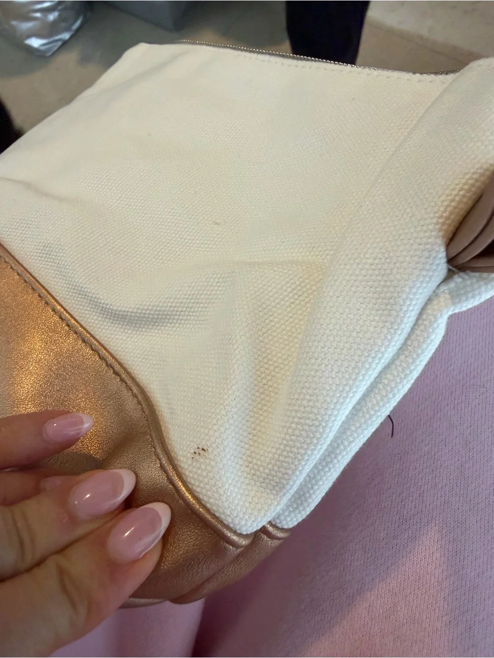Personalized 'Patti' Canvas Cosmetic Bag in White and Rose Gold